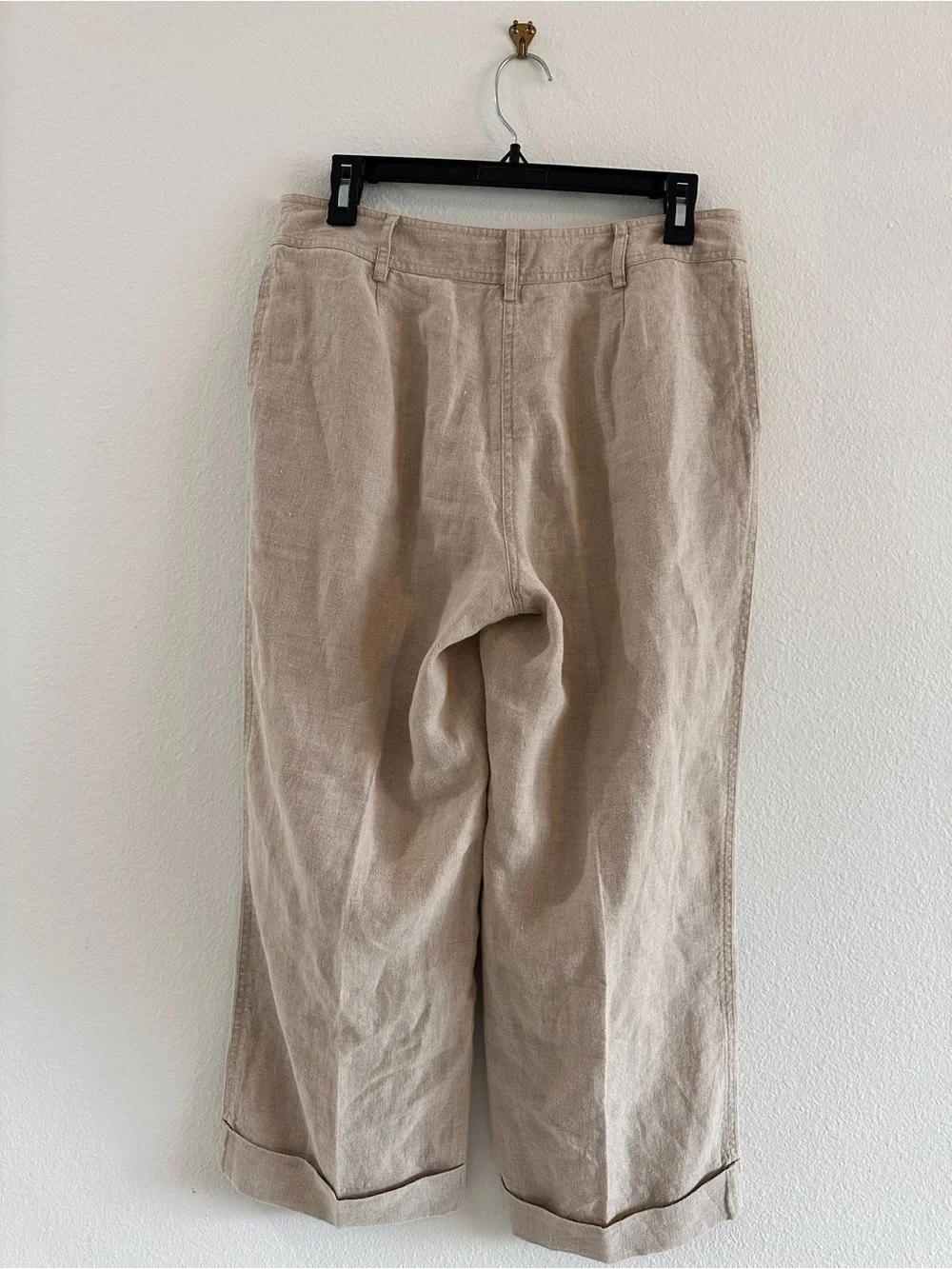 J. Jill Beige Wide-Leg Linen-Blend Cropped Flowy Chinos, Size 8